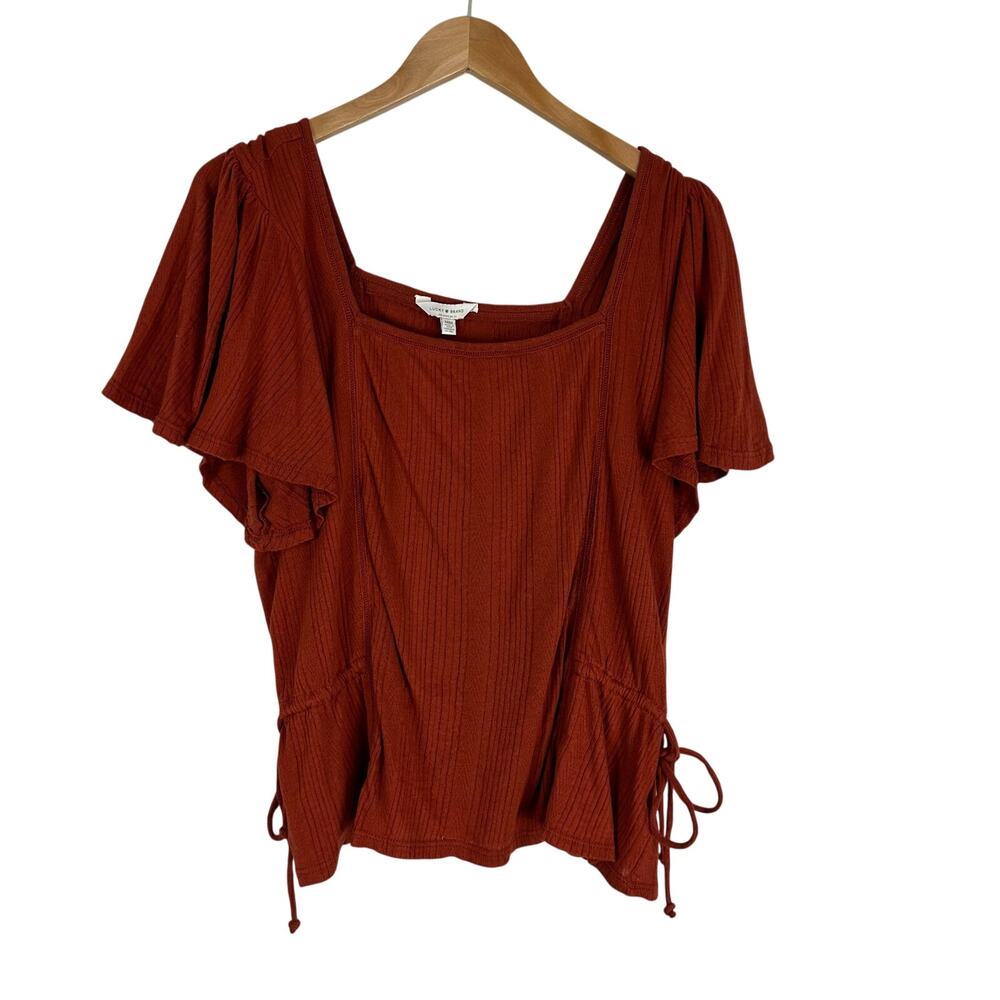 Lucky Brand Orange Square Neck Tie Side Blouse